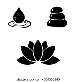 Spa - drop, stone and lotus icon set. Vector art.