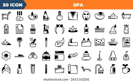 Spa Duotone Editable Icons set. Ilustração vetorial em estilo duotônico fino moderno de ícones de spa: massagem, ioga, spa, relaxamento, etc