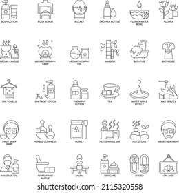 Spa Elements outline flat vector icon collection set