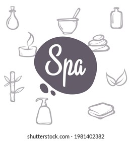 Spa elements and symbols . Vintage models with spa elements. Hand-drawn doodle. Stylish graphic texture for your design. Beautiful background. Vector illustration.