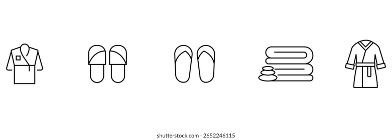 Spa essencial ícone conjunto com chinelos batrobe toalha flipflop e acessório de bem-estar para higiene relaxamento e ilustração terapia.