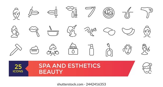 Spa y Estética Conjunto de iconos. Bienestar, relajación, salud, ejercicio, spa, dieta, bienestar, colección de conjuntos de iconos.