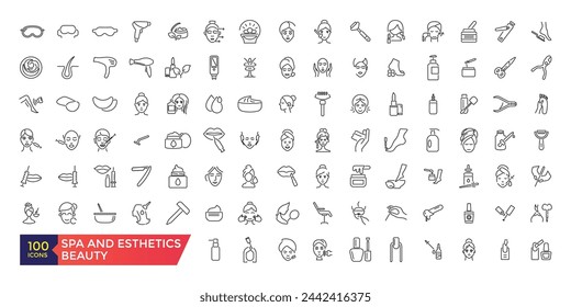 Spa and Esthetics Icon set. Wellness, relaxation, health, exercise, spa, diet, wellbeing, icon set collection.