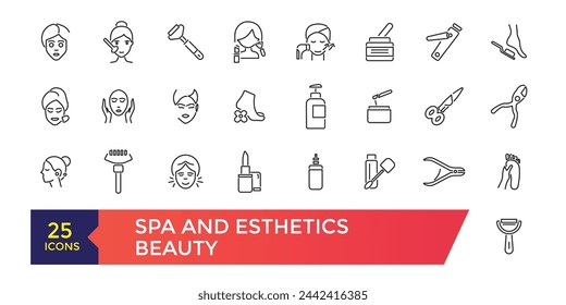Spa and Esthetics Icon set. Wellness, relaxation, health, exercise, spa, diet, wellbeing, icon set collection.
