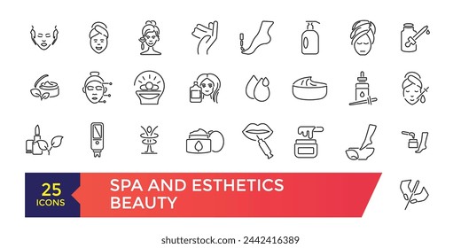 Spa and Esthetics Icon set. Wellness, relaxation, health, exercise, spa, diet, wellbeing, icon set collection.