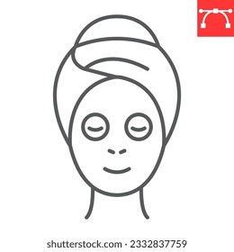 SPA face mask line icon, cosmetics and relaxation, SPA procedure vector icon, vector graphics, editable stroke outline sign, eps 10.