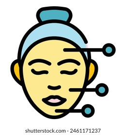 Spa facial massage icon outline vector. Woman face. Roller care color flat
