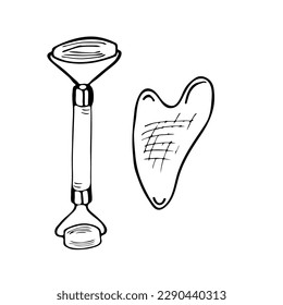 Spa facial set in hand drawn style. Set of 2. Guasha massage.