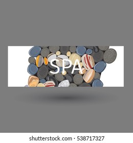 Spa fashion flyer or header with river stones. Vector illustration