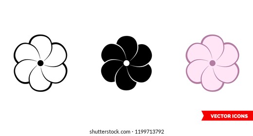 Spa flower icon of 3 types: color, black and white, outline. Isolated vector sign symbol.