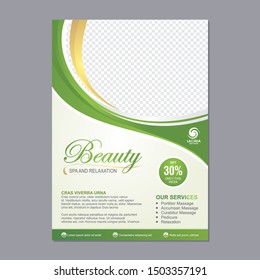 Spa Flyer Template design with simple, elegant and stylish design, with green and gold color combination, suitable for brochure, flyer, invitation and other 