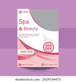 Spa Flyer Template design with simple, elegant and stylish design, with green and gold color combination, suitable for brochure, flyer, invitation and other