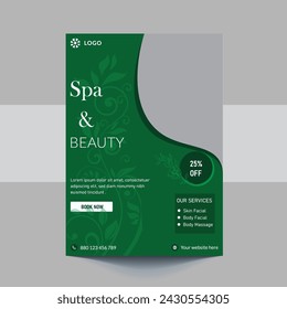 Spa Flyer Template design with simple, elegant and stylish design, with green and gold color combination, suitable for brochure, flyer, invitation and other