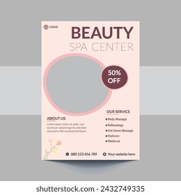 Spa Flyer Template design with simple, elegant and stylish design, with green and gold color combination, suitable for brochure, flyer, invitation and other