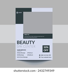 Diseño de plantilla de volante de spa con diseño simple, elegante y elegante, con combinación de colores verde y dorado, adecuado para folleto, volante, invitación y otros