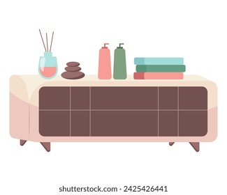 Spa furniture of colorful set. This illustration showcases a luxurious chest tailored for spa salons, featuring intricate details and a sophisticated design aesthetic. Vector illustration.