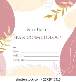 Spa gift certificate. Abstract design template. Cosmetology, beauty