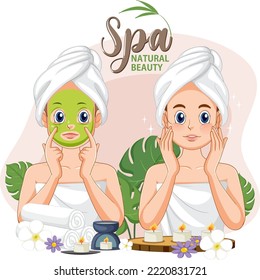 Spa girl applying facial mask illustration