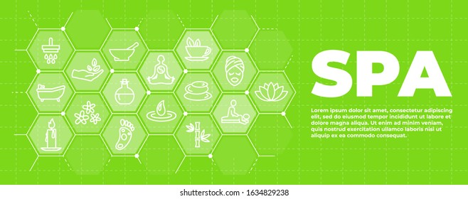 Spa green background with icons and signs