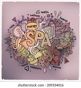 Spa hand lettering and doodles elements background. Vector illustration