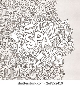 Spa hand lettering and doodles elements background. Vector illustration 