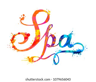 Spa. Hand written vector word of rainbow splash paint