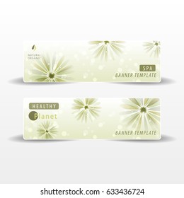 Spa and health care banner template with background of natural organic and floral topics.