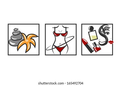 Spa, health care and beauty symbols. Isolated on a white background.