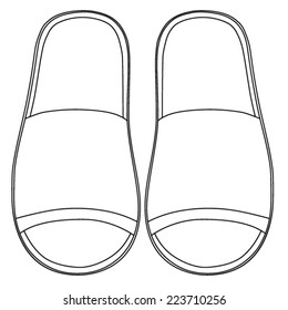 Spa, hotel - home slippers vector - black lines - vector