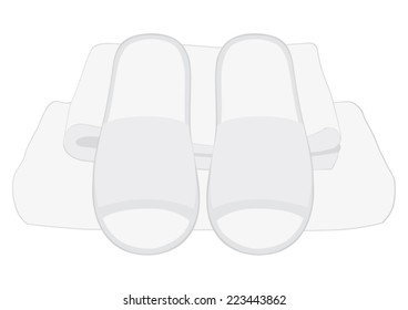 Spa, hotel - slippers with stack of towels - isolated - vector