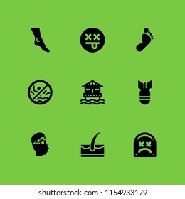 spa icon. 9 spa set with swimming pool, bomb, dead and head vector icons for web and mobile app