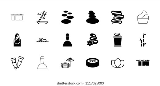 Spa icon. collection of 18 spa filled and outline icons such as bamboo, lotus, aroma stick, pipette, swimmer. editable spa icons for web and mobile.