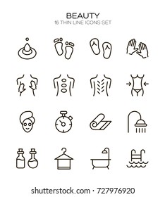 SPA icon set. Collection of high quality outline beauty pictograms in modern flat style. Black massage symbol for web design and mobile app on white background. Sauna line logo.