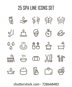 SPA icon set. Collection of high quality outline beauty pictograms in modern flat style. Black massage symbol for web design and mobile app on white background. Sauna line logo.