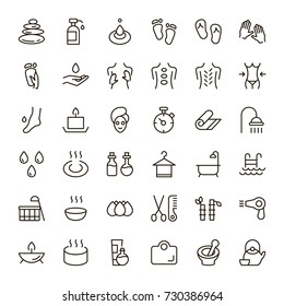 SPA icon set. Collection of high quality outline beauty pictograms in modern flat style. Black massage symbol for web design and mobile app on white background. Sauna line logo.