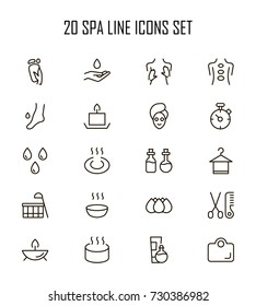 SPA icon set. Collection of high quality outline beauty pictograms in modern flat style. Black massage symbol for web design and mobile app on white background. Sauna line logo.