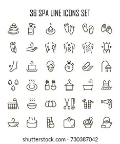 SPA icon set. Collection of high quality outline beauty pictograms in modern flat style. Black massage symbol for web design and mobile app on white background. Sauna line logo.