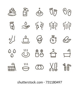SPA icon set. Collection of high quality outline beauty pictograms in modern flat style. Black massage symbol for web design and mobile app on white background. Sauna line logo.