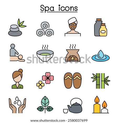 Spa icon set in color line style