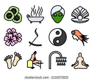 Spa Icon Set. Editable Bold Outline With Color Fill Design. Vector Illustration.