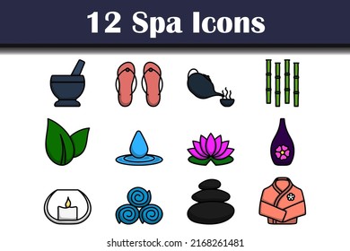 Spa Icon Set. Editable Bold Outline With Color Fill Design. Vector Illustration.