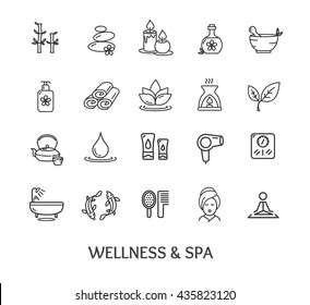 Conjunto de iconos del spa aislados en fondo blanco. Elementos de diseño para negocios de belleza y sitio web. Ilustración del vector