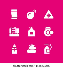 spa icon set with liquid soap, beach towel and laser vector icons for web and graphic design