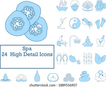 Spa Icon Set. Thin Line With Blue Fill Design. Vector Illustration.