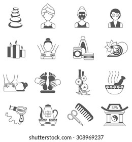 Spa icons black set with body and facial skin treatment isolated vector illustration