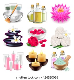 Spa icons detailed photo realistic vector set