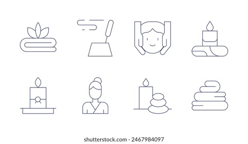 Spa icons. Editable stroke. Containing candle, facialmassage, incense, masseuse, spa, towel, towels, wellness.