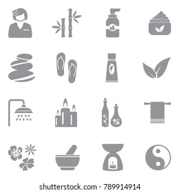 Spa Icons. Gray Flat Design. Vector Illustration. 