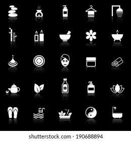 Spa icons with reflect on black background, stock vector