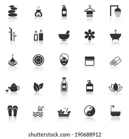 Spa icons with reflect on white background, stock vector